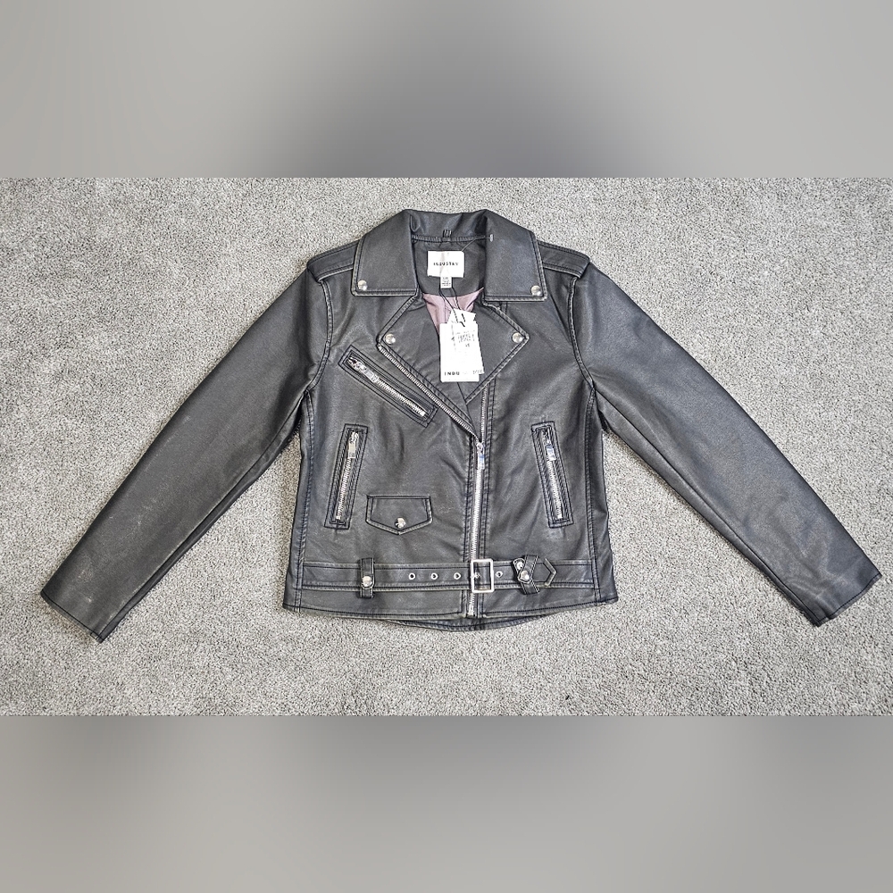 Nwt - Industry Republic Black Faux Leather Biker Jacket Women’s M Moto Coat - Picture 3 of 4